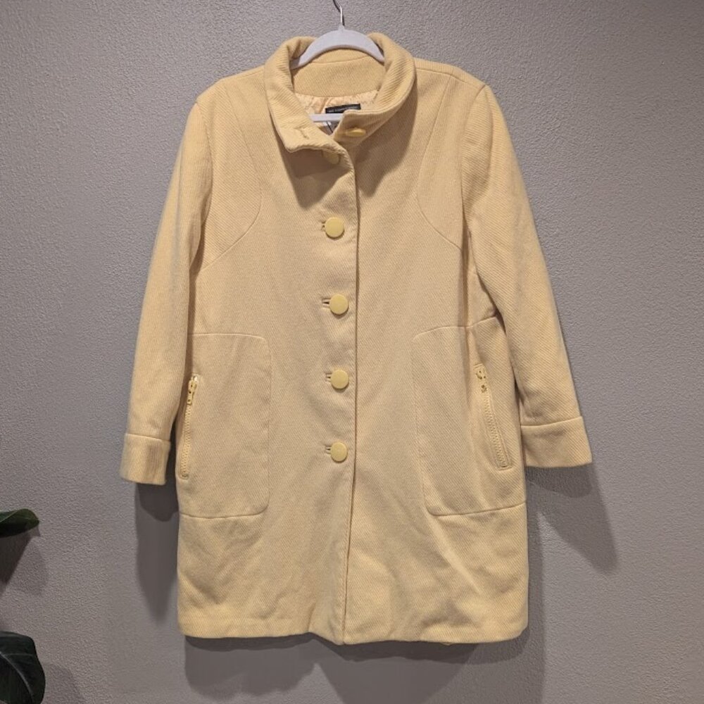 Marvin Richards Yellow Wool Blend Mid-Length Coat | Size 16 | Button Front